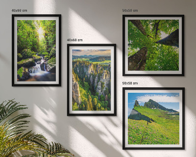 Set of 4 wall art pieces Green mountains waterfall forest