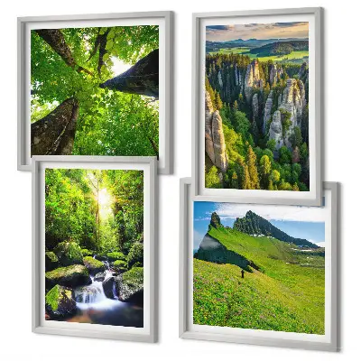 Green mountains waterfall forest wall art set of 4 pieces