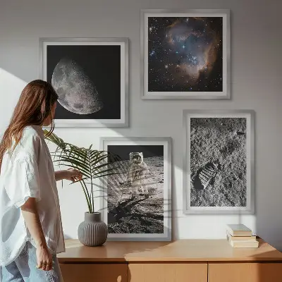 Multi-piece astronaut moon trail wall decor set photographic wall art
