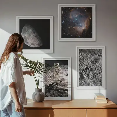 Multi-piece astronaut moon trail wall decor set photographic wall art