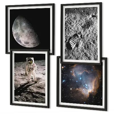 Multi-piece astronaut moon trail wall decor set photographic wall art