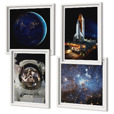 Set of 4 wall art pieces Space Earth astronaut rocket