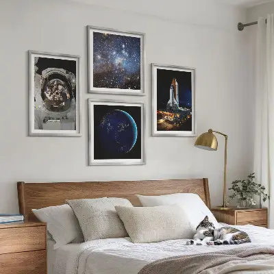Space Earth astronaut rocket wall art set of 4 pieces