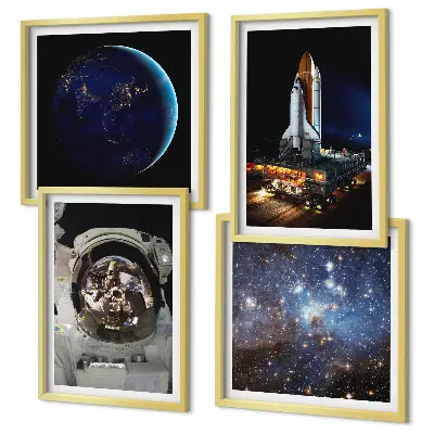 Space Earth astronaut rocket wall art set of 4 pieces