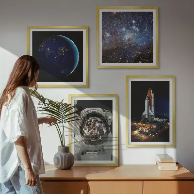 Space Earth astronaut rocket wall art set of 4 pieces