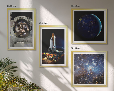 Set of 4 wall art pieces Space Earth astronaut rocket