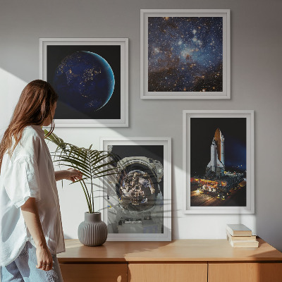 Set of 4 wall art pieces Space Earth astronaut rocket