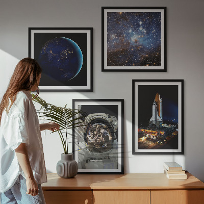 Set of 4 wall art pieces Space Earth astronaut rocket