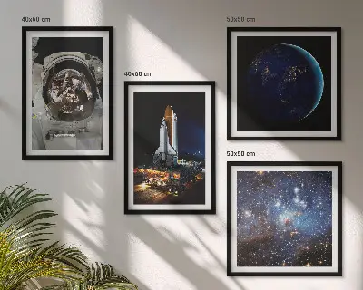 Space Earth astronaut rocket wall art set of 4 pieces