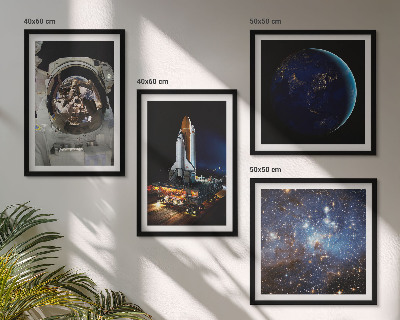 Set of 4 wall art pieces Space Earth astronaut rocket