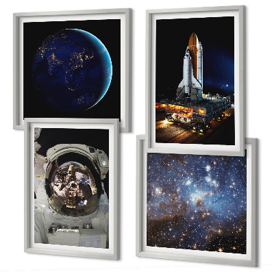 Set of 4 wall art pieces Space Earth astronaut rocket