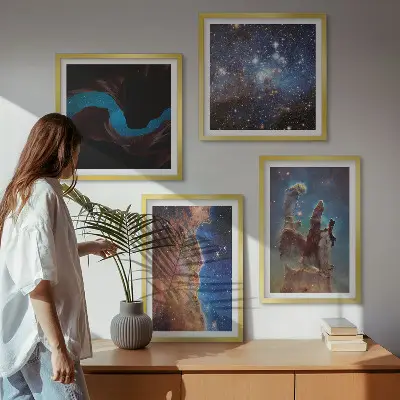 Wall art set featuring space landscapes of galaxies