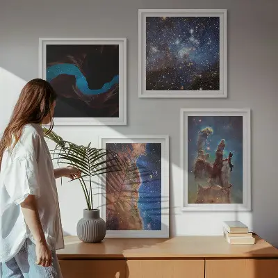 Wall art set featuring space landscapes of galaxies
