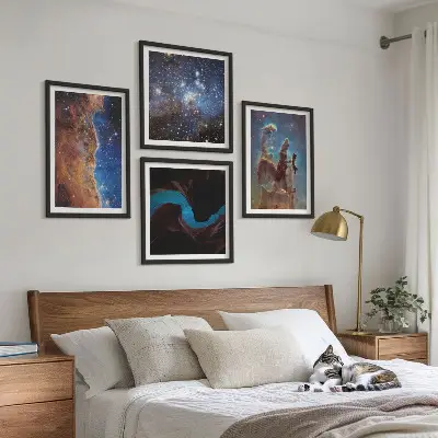 Wall art set featuring space landscapes of galaxies