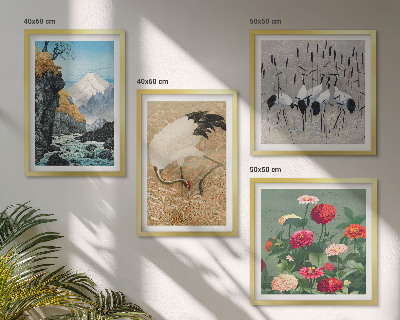 Set of 4 wall art pieces Mountains, river, flowers, cranes