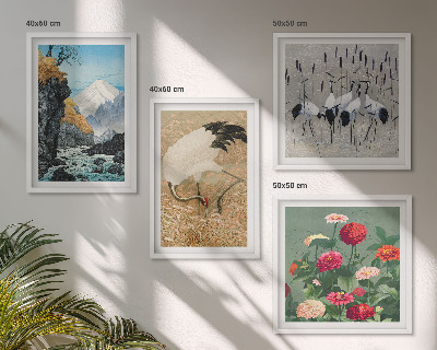 Set of 4 wall art pieces Mountains, river, flowers, cranes