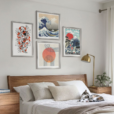 Wall art set Illustrations of mountains of fish wave Japan