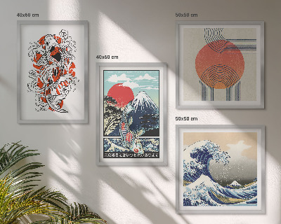 Wall art set Illustrations of mountains of fish wave Japan
