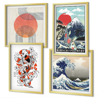 Wall art set Illustrations of mountains of fish wave Japan