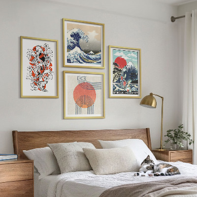 Wall art set Illustrations of mountains of fish wave Japan