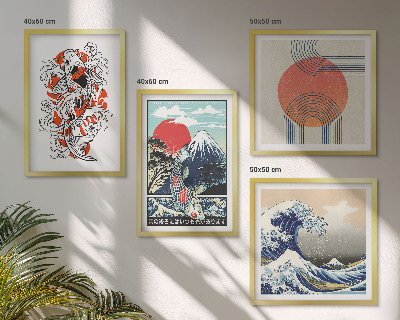 Wall art set Illustrations of mountains of fish wave Japan