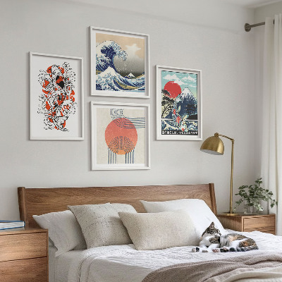 Wall art set Illustrations of mountains of fish wave Japan