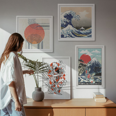 Wall art set Illustrations of mountains of fish wave Japan
