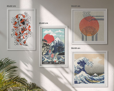 Wall art set Illustrations of mountains of fish wave Japan