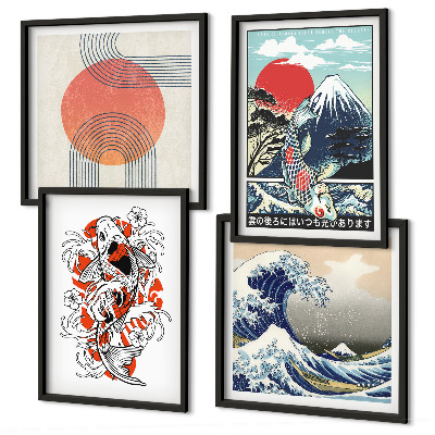 Wall art set Illustrations of mountains of fish wave Japan