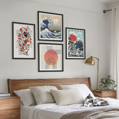 Wall art set Illustrations of mountains of fish wave Japan