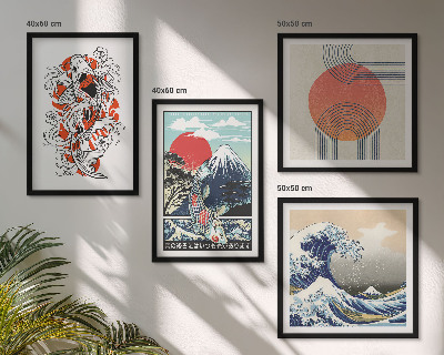 Wall art set Illustrations of mountains of fish wave Japan