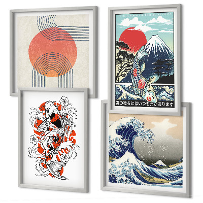 Wall art set Illustrations of mountains of fish wave Japan
