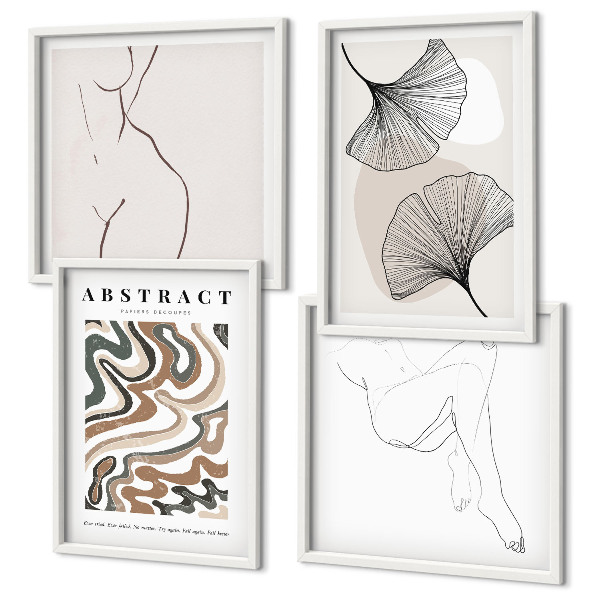 Set of 4 wall art pieces Abstract boho leaf shapes