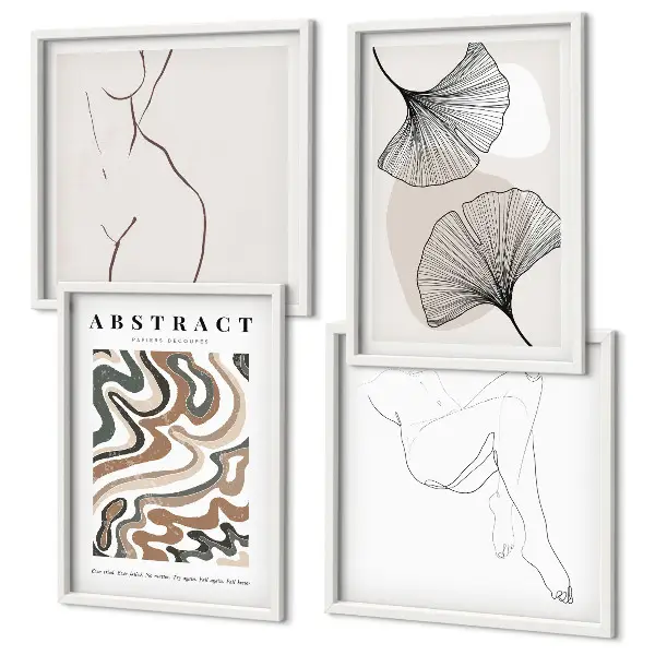 Abstract boho leaf wall art set of 4 pieces