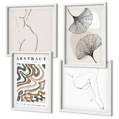 Set of 4 wall art pieces Abstract boho leaf shapes