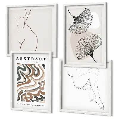 Abstract boho leaf wall art set of 4 pieces