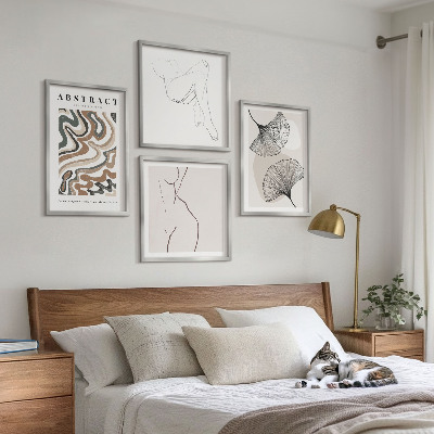 Set of 4 wall art pieces Abstract boho leaf shapes