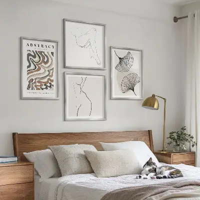 Abstract boho leaf wall art set of 4 pieces
