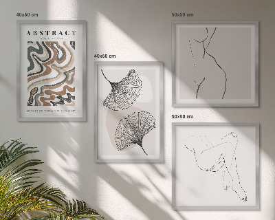 Set of 4 wall art pieces Abstract boho leaf shapes