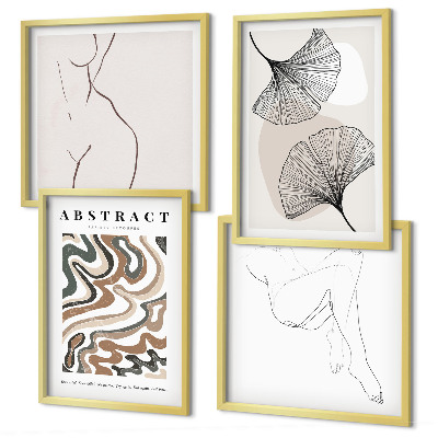 Set of 4 wall art pieces Abstract boho leaf shapes