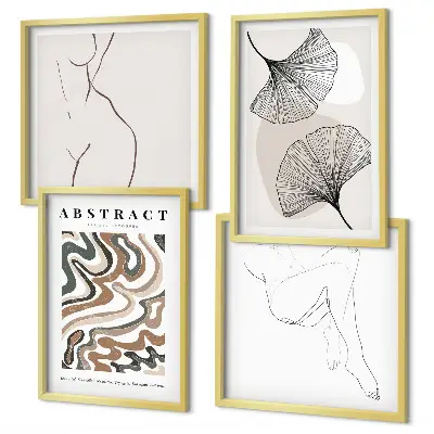 Abstract boho leaf wall art set of 4 pieces