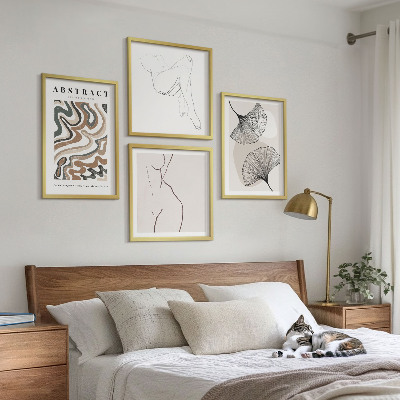 Set of 4 wall art pieces Abstract boho leaf shapes