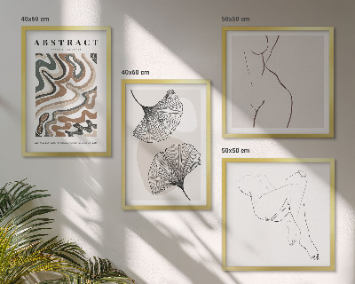 Set of 4 wall art pieces Abstract boho leaf shapes