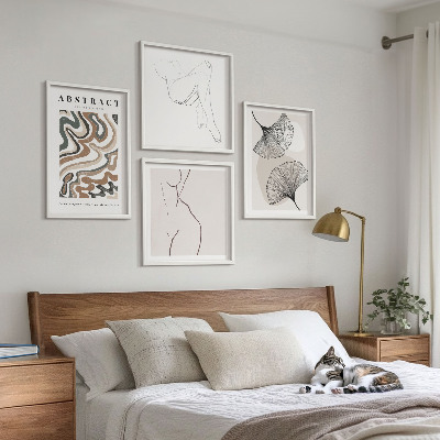 Set of 4 wall art pieces Abstract boho leaf shapes