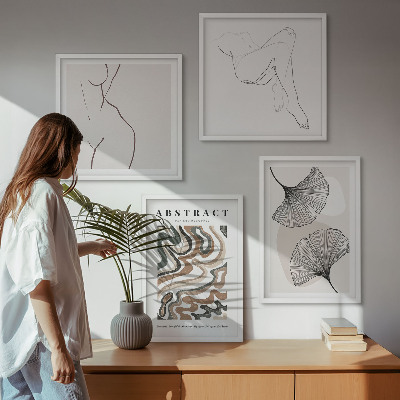 Set of 4 wall art pieces Abstract boho leaf shapes