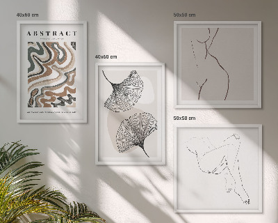 Set of 4 wall art pieces Abstract boho leaf shapes