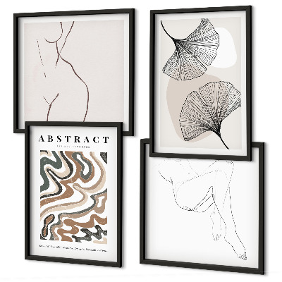 Set of 4 wall art pieces Abstract boho leaf shapes