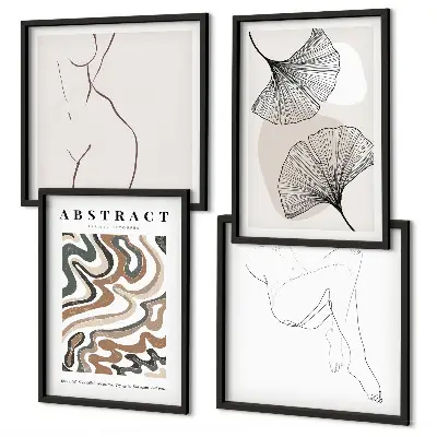 Abstract boho leaf wall art set of 4 pieces