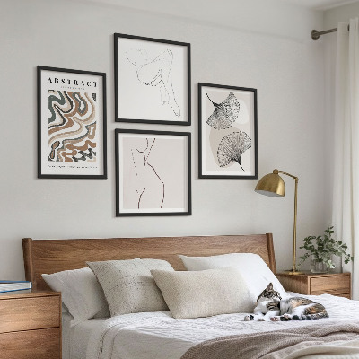 Set of 4 wall art pieces Abstract boho leaf shapes