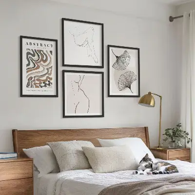 Abstract boho leaf wall art set of 4 pieces